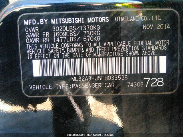 Mitsubishi Mirage De/rf 2015 ML32A3HJ5FH033528 Image 9