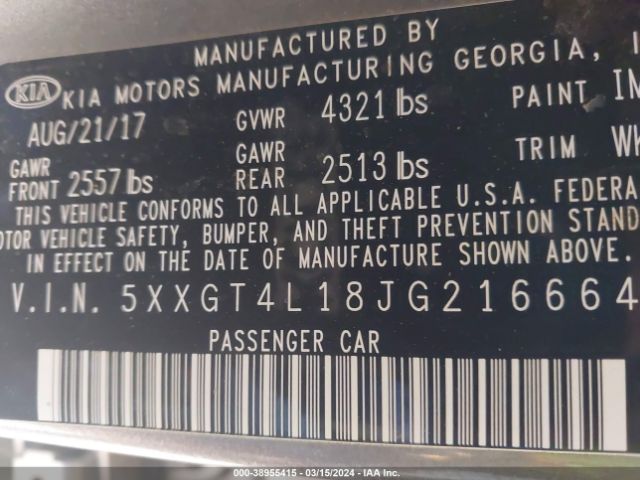5XXGT4L18JG216664 KIA Optima Lx Turbo