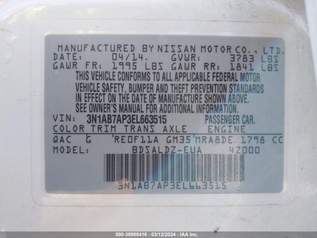 Nissan SENTRA SV 2014 3N1AB7AP3EL663515 Image 9