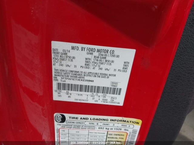 Ford F-150 Xlt 2014 1FTFW1ET3EKE09848 Image 9