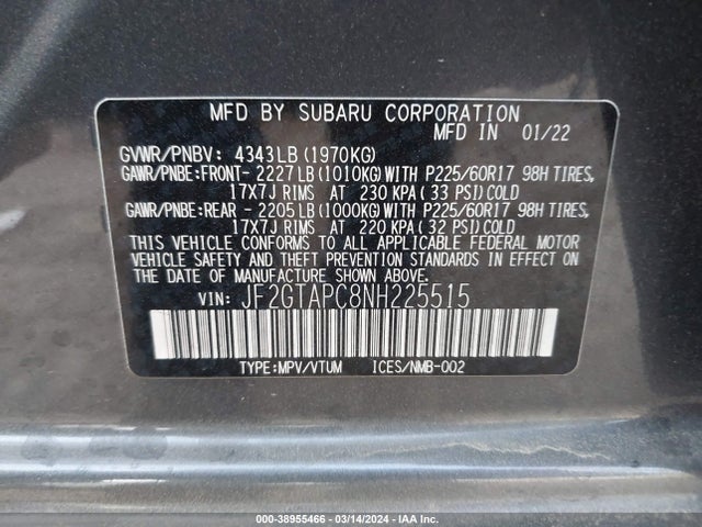 Subaru Crosstrek Premium 2022 JF2GTAPC8NH225515 Image 9