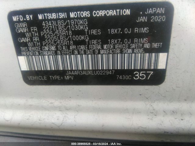 JA4AR3AUXLU022947 Mitsubishi Outlander Sport 2.0 Es Awc