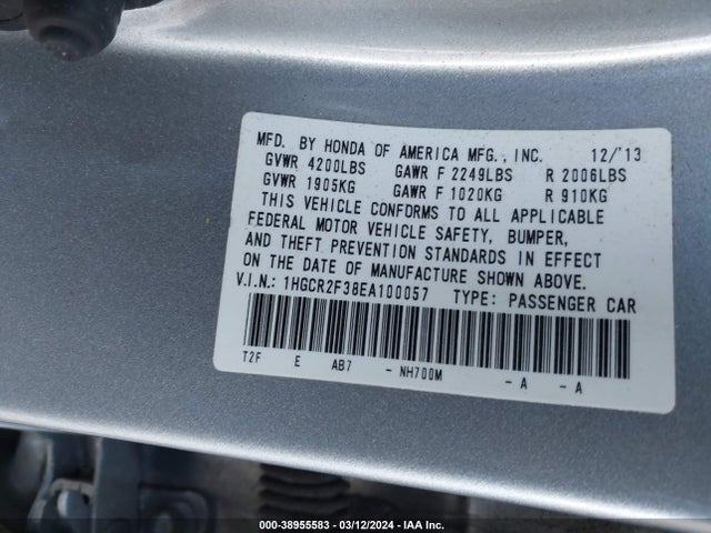 Honda ACCORD LX 2014 1HGCR2F38EA100057 Image 9
