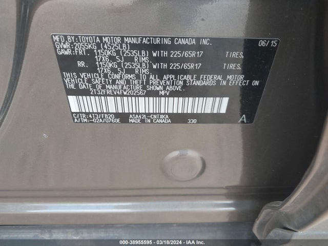 Toyota RAV4 LE 2015 2T3ZFREV4FW202567 Image 9