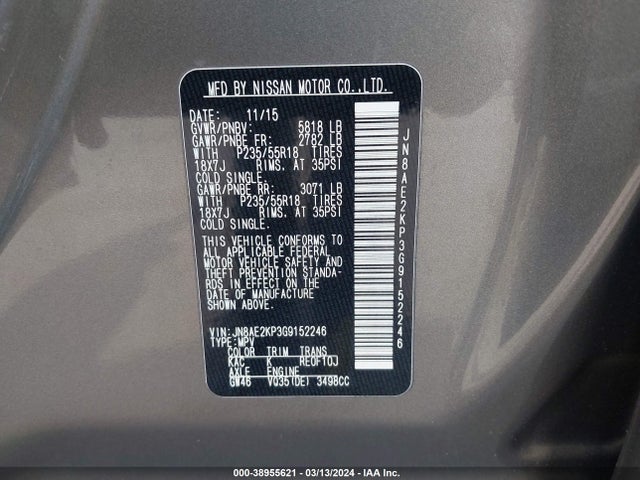 Nissan Quest Sl 2016 JN8AE2KP3G9152246 Image 9