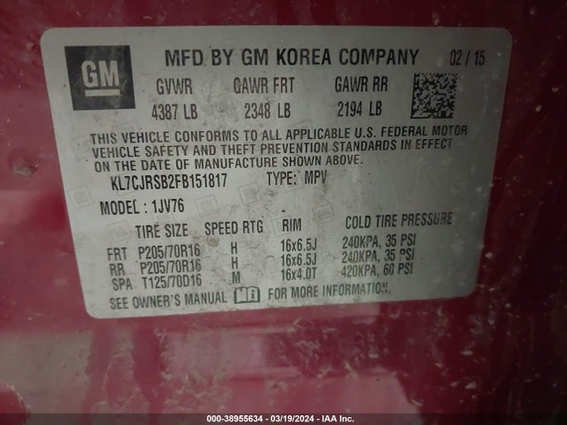 Chevrolet Trax Lt 2015 KL7CJRSB2FB151817 Image 9