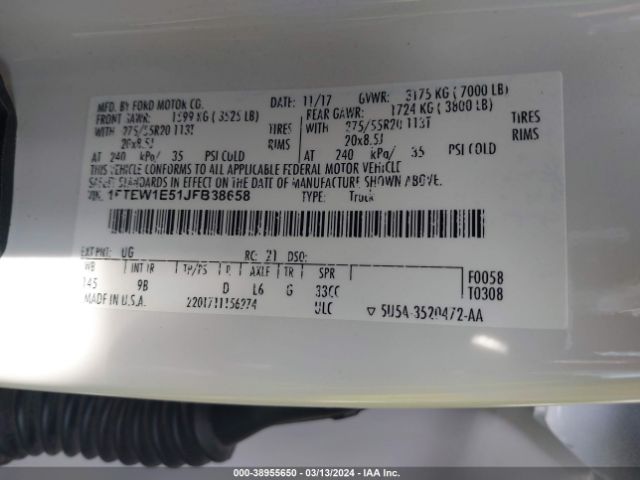 1FTEW1E51JFB38658 Ford F-150 Platinum