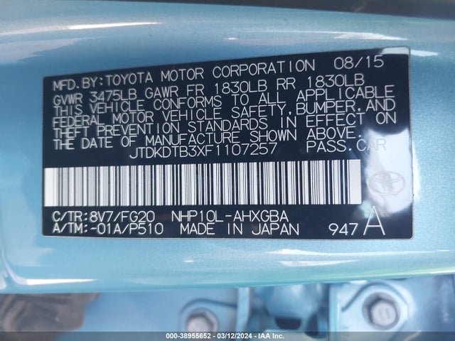 Toyota Prius C Three 2015 JTDKDTB3XF1107257 Image 9