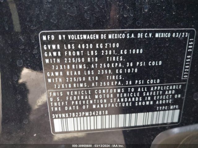 3VVNX7B23PM342818 Volkswagen Taos 1.5t Se