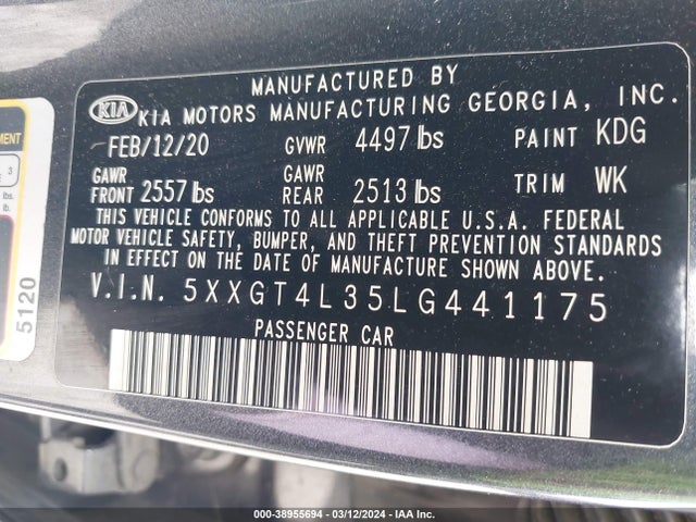 KIA Optima Lx 2020 5XXGT4L35LG441175 Image 9