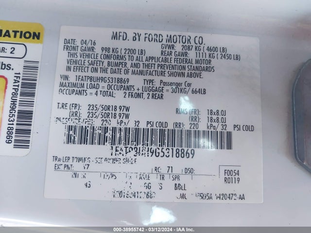 Ford Mustang Ecoboost Premium 2016 1FATP8UH9G5318869 Image 9