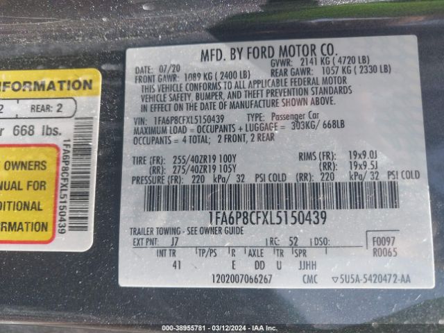 2020 FORD MUSTANG 1FA6P8CFXL5150439 Photo 8