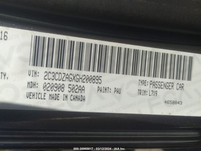 2C3CDZAGXGH200895 Dodge Challenger Sxt