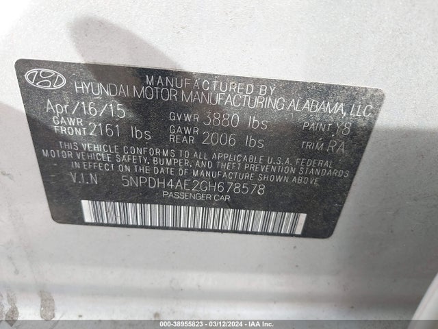 2016 HYUNDAI ELANTRA SE VIN: 5NPDH4AE2GH678578