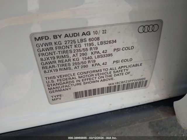 WA1BCBFZ3PP009885 Audi Q4 E-tron Premium Plus 40 Rwd