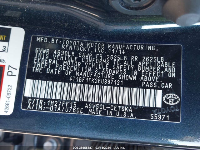 Toyota CAMRY SE 2015 4T1BF1FK2FU887121 Image 9