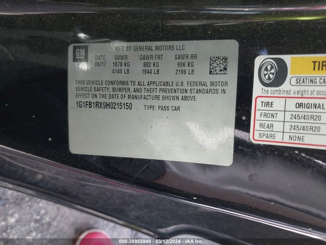 Chevrolet Camaro 1lt 2017 1G1FB1RX9H0215150 Image 9