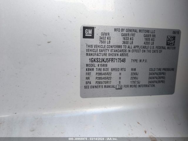 1GKS2JKJ5FR717548 GMC Yukon Xl 1500 Denali