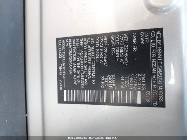 Nissan ROGUE SV 2019 KNMAT2MV0KP504197 Image 9