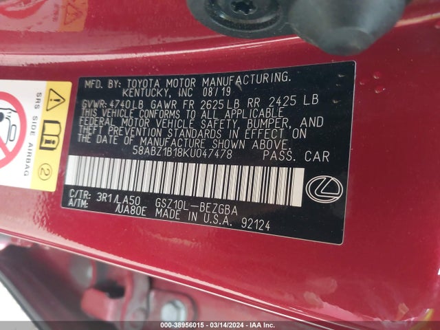 Lexus ES 350 2019 58ABZ1B18KU047478 Image 9