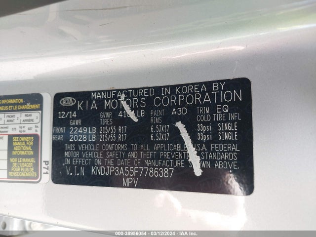 KIA SOUL + 2015 KNDJP3A55F7786387 Image 9