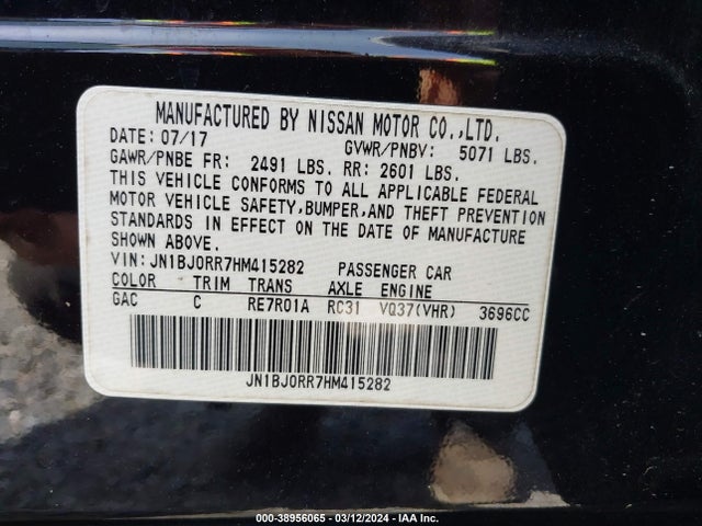 38956065 :رقم المزاد ، JN1BJ0RR7HM415282 vin ، 2017 Infiniti Qx50 مزاد بيع