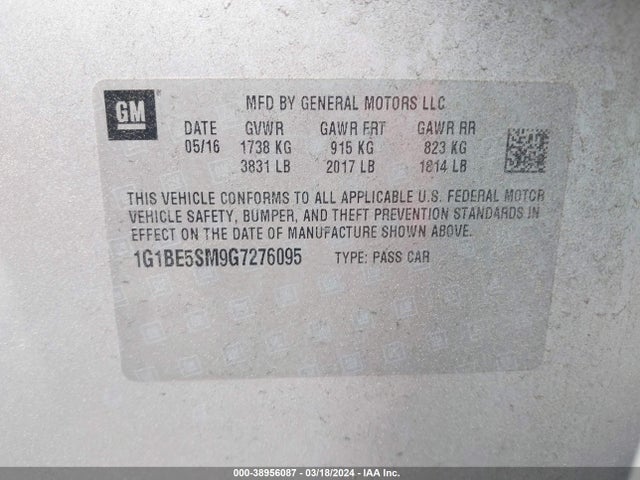Chevrolet Cruze Lt Auto 2016 1G1BE5SM9G7276095 Image 9