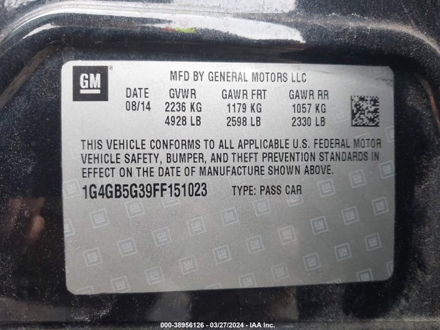 Buick Lacrosse Leather 2015 1G4GB5G39FF151023 Image 9