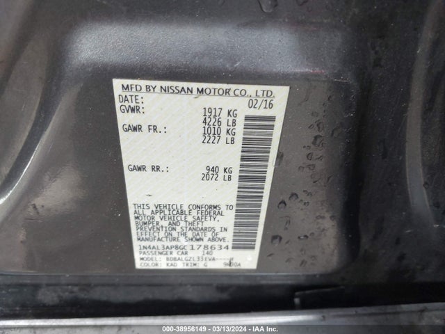 Nissan Altima 2.5 S 2016 1N4AL3AP8GC178634 Image 9