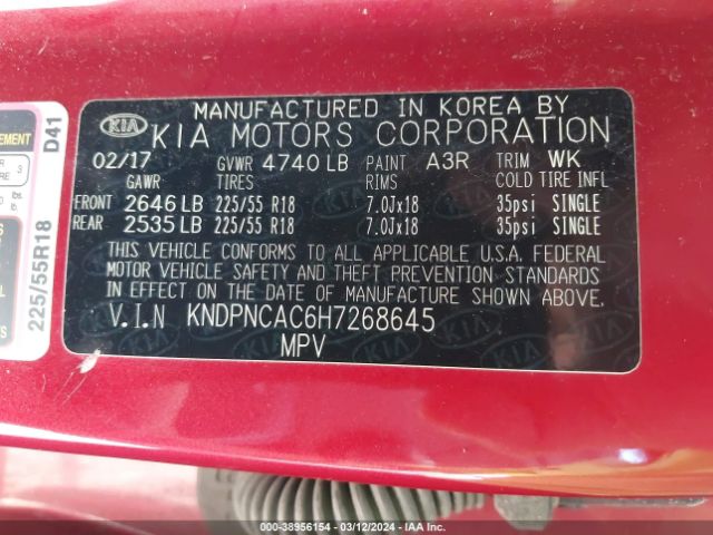 KNDPNCAC6H7268645 KIA Sportage Ex