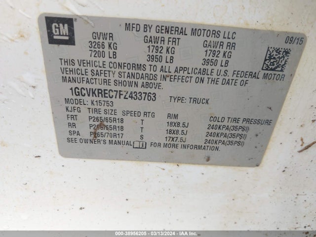 Chevrolet Silverado 1500 1lt 2015 1GCVKREC7FZ433763 Image 9