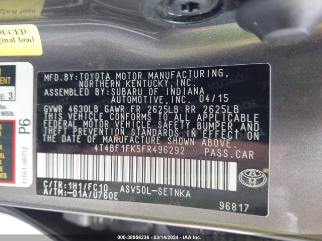Toyota CAMRY LE 2015 4T4BF1FK5FR496292 Image 9