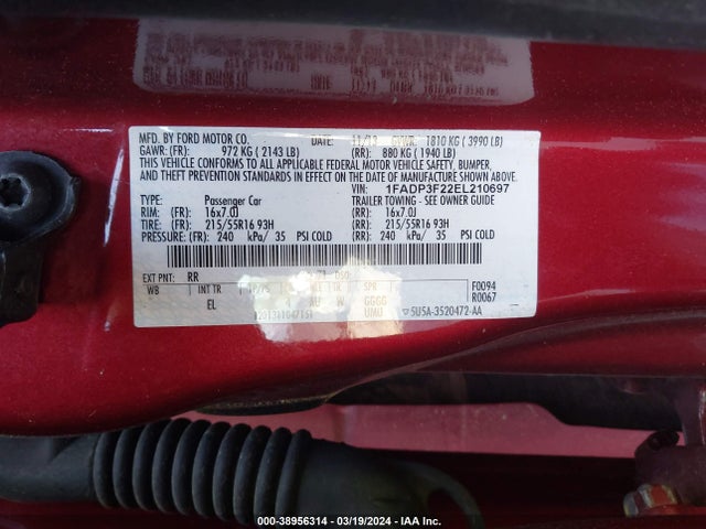 Ford FOCUS SE 2014 1FADP3F22EL210697 Image 9