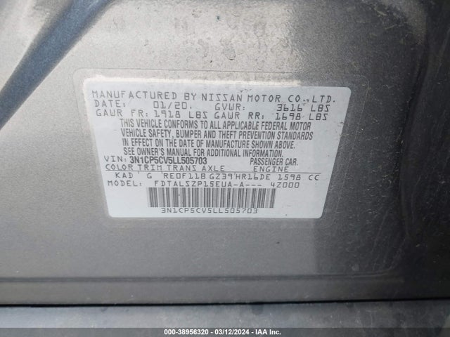 Nissan Kicks Sv Xtronic Cvt 2020 3N1CP5CV5LL505703 Image 9