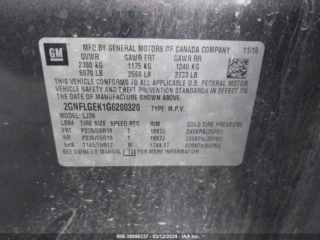 Chevrolet Equinox Ltz 2016 2GNFLGEK1G6200320 Image 9