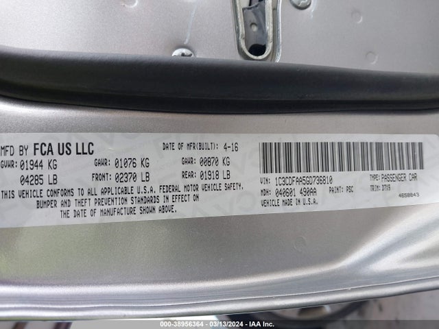 Dodge DART SE 2016 1C3CDFAA5GD736810 Image 9
