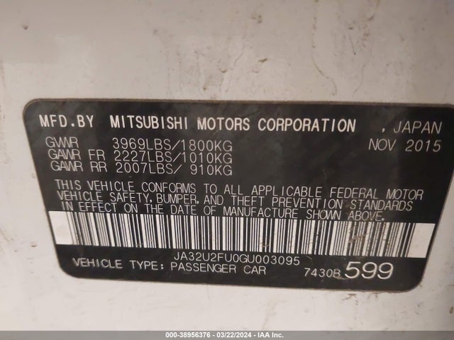 JA32U2FU0GU003095 Mitsubishi LANCER ES