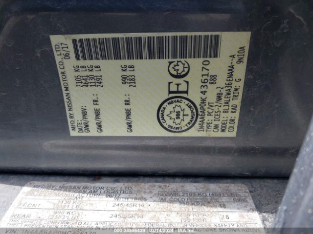 1N4AA6AP0HC436170 Nissan Maxima 3.5 Platinum/3.5 S/3.5 Sl/3.5 Sr/3.5 Sv