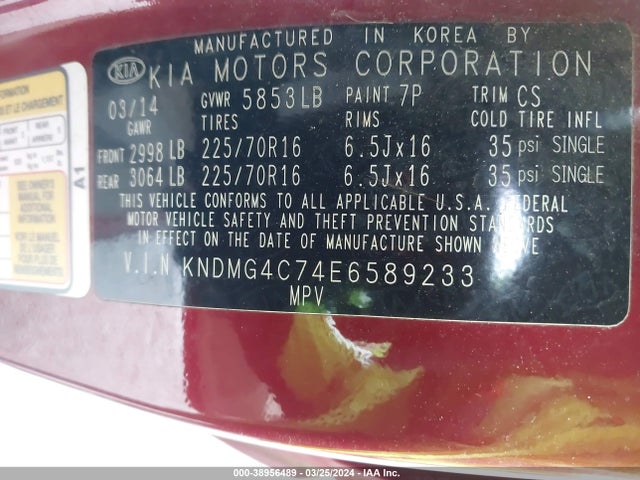 KIA SEDONA LX 2014 KNDMG4C74E6589233 Image 9