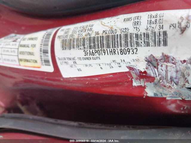 38956519 :رقم المزاد ، 3FA6P0T91HR180932 vin ، 2017 Ford Fusion Se مزاد بيع