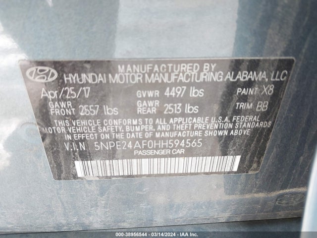 Hyundai Sonata 2017 5NPE24AF0HH594565 Image 9