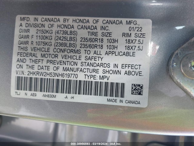 Honda Cr-v Awd Ex 2022 2HKRW2H53NH619770 Image 9