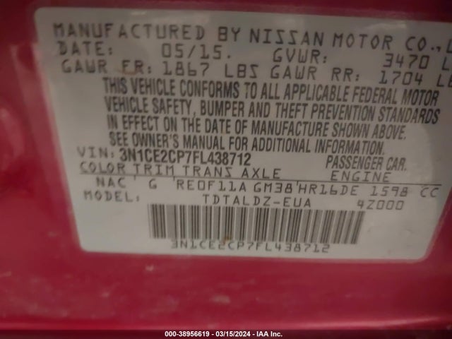 Nissan Versa Note Sv 2015 3N1CE2CP7FL438712 Image 9