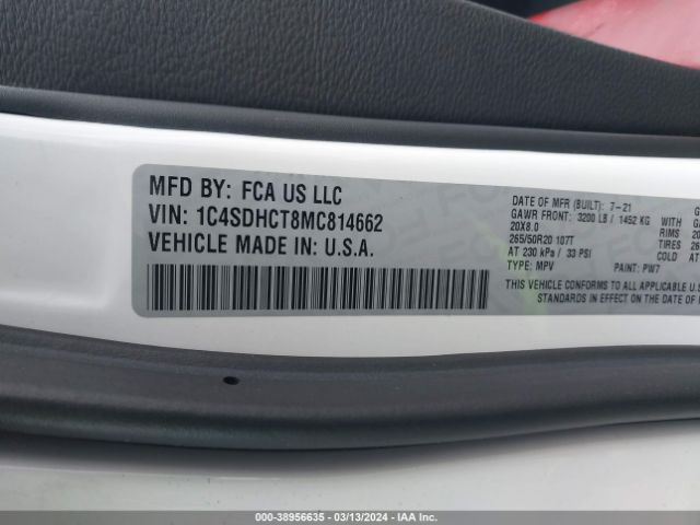 1C4SDHCT8MC814662 Dodge Durango R/t Rwd