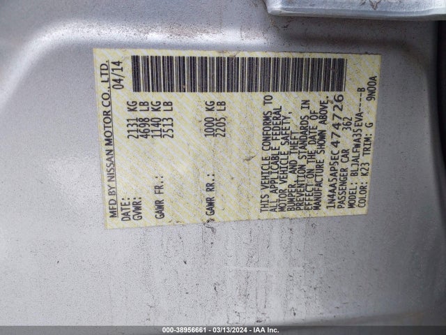 Nissan Maxima 3.5 S/3.5 Sv 2014 1N4AA5AP5EC474726 Image 9