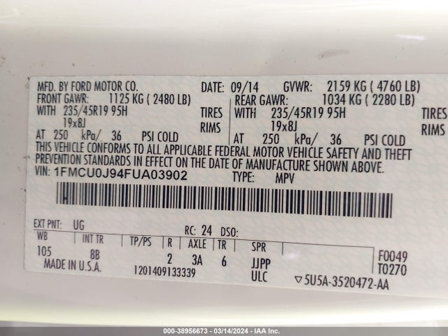 Ford Escape Titanium 2015 1FMCU0J94FUA03902 Image 9