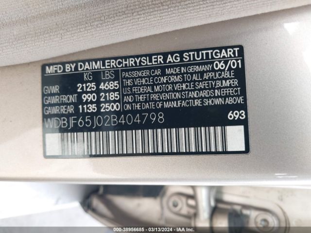 2002 MERCEDES-BENZ E-CLASS WDBJF65J02B404798 Photo 8