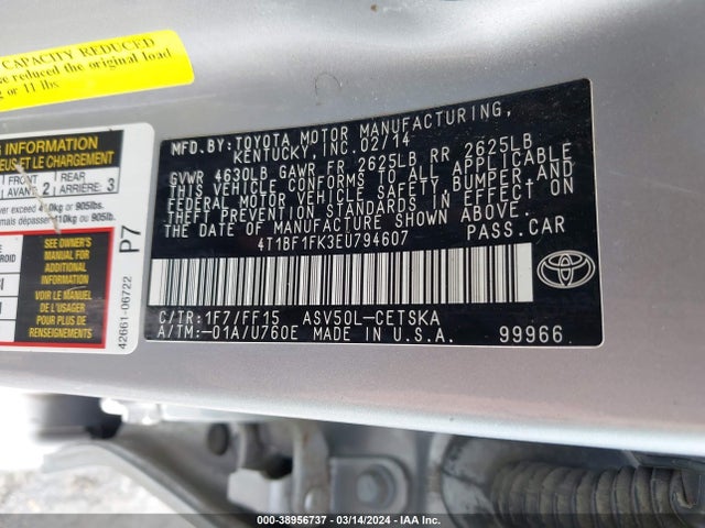Toyota CAMRY SE 2014 4T1BF1FK3EU794607 Image 9