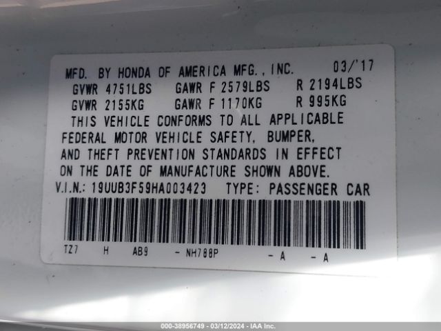 19UUB3F59HA003423 Acura Tlx Technology Package