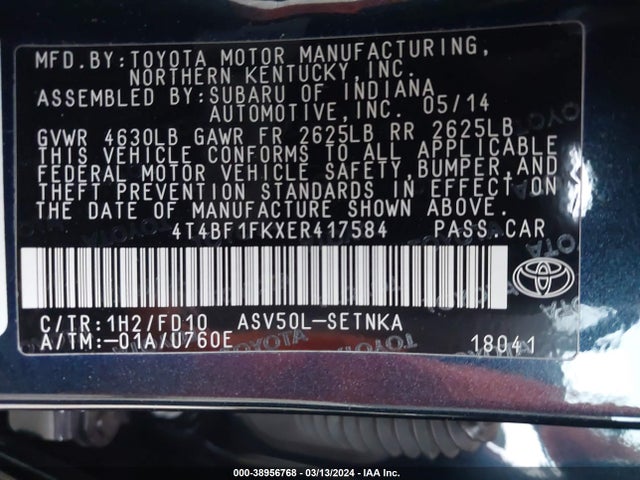 Toyota CAMRY LE 2014 4T4BF1FKXER417584 Image 9